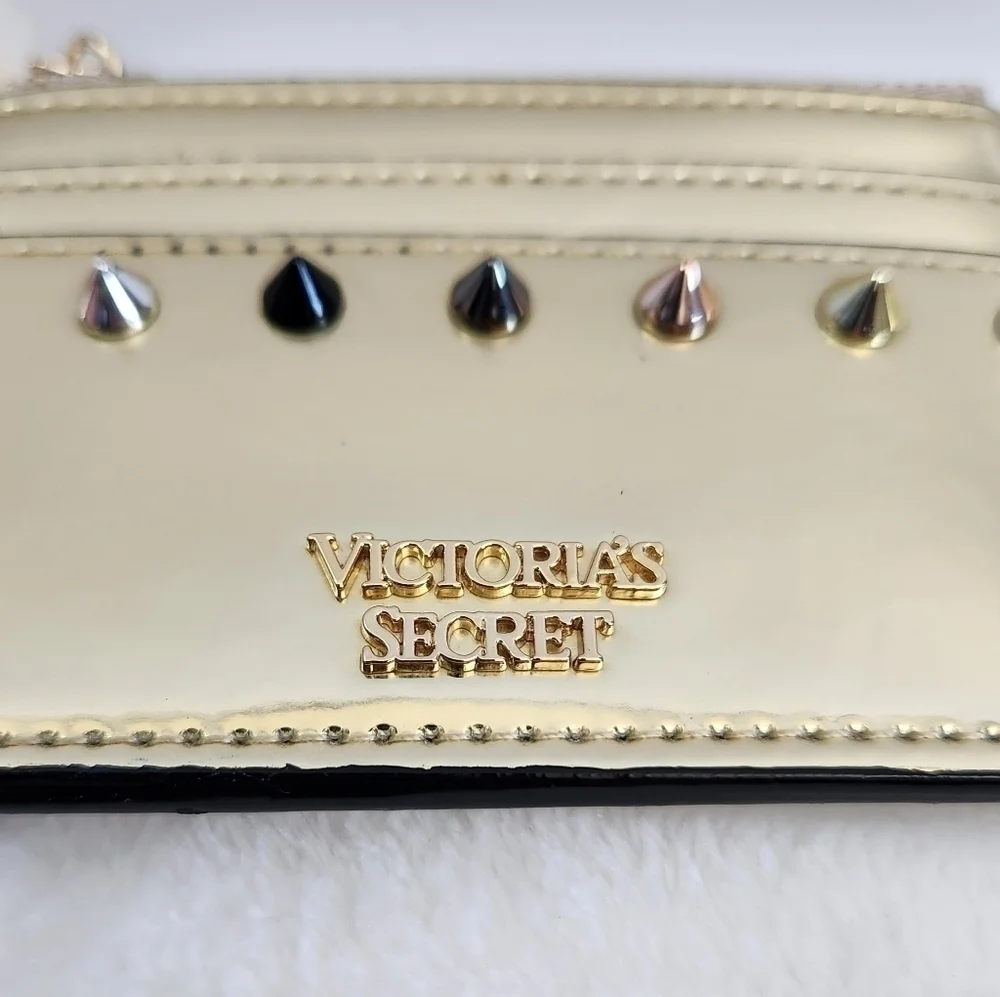 VICTORIA'S Secret VS Gold Studded Keychain Credit Card Case Pouch